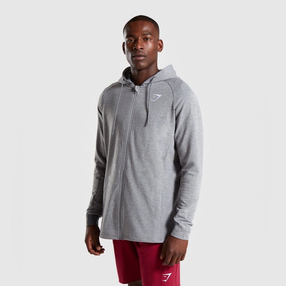 Mens Gymshark Critical Full Zip-Up Hoodie - Light Grey Marl Size Large